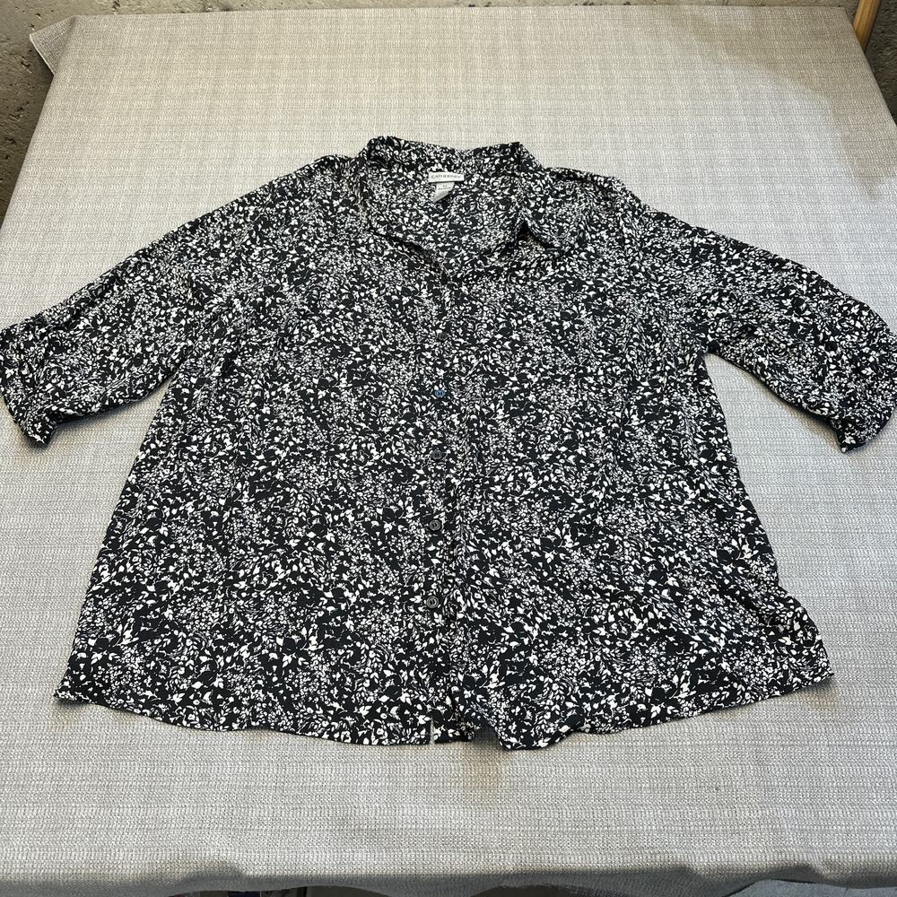 Catherines Top 2x 22 / 24W Womens Black White Floral Button Up‎ Lightweight